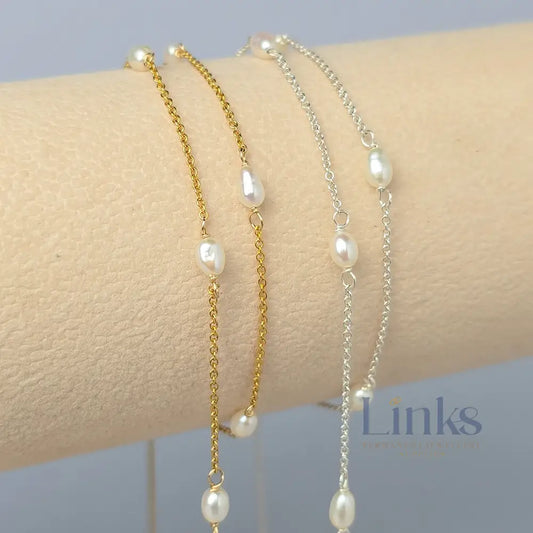 1.2mm Freshwater Pearl Chain - 925 Sterling Silver & 14k Gold Filled