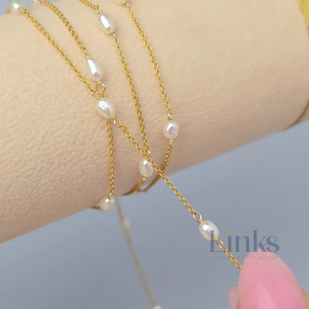 1.2mm Freshwater Pearl Chain - 925 Sterling Silver & 14k Gold Filled
