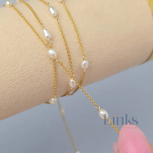 1.2mm Freshwater Pearl Chain - 925 Sterling Silver & 14k Gold Filled