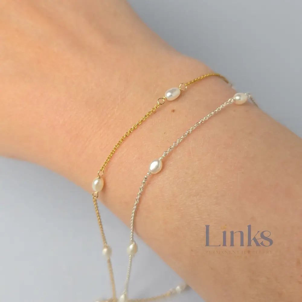 1.2mm Freshwater Pearl Chain - 925 Sterling Silver & 14k Gold Filled