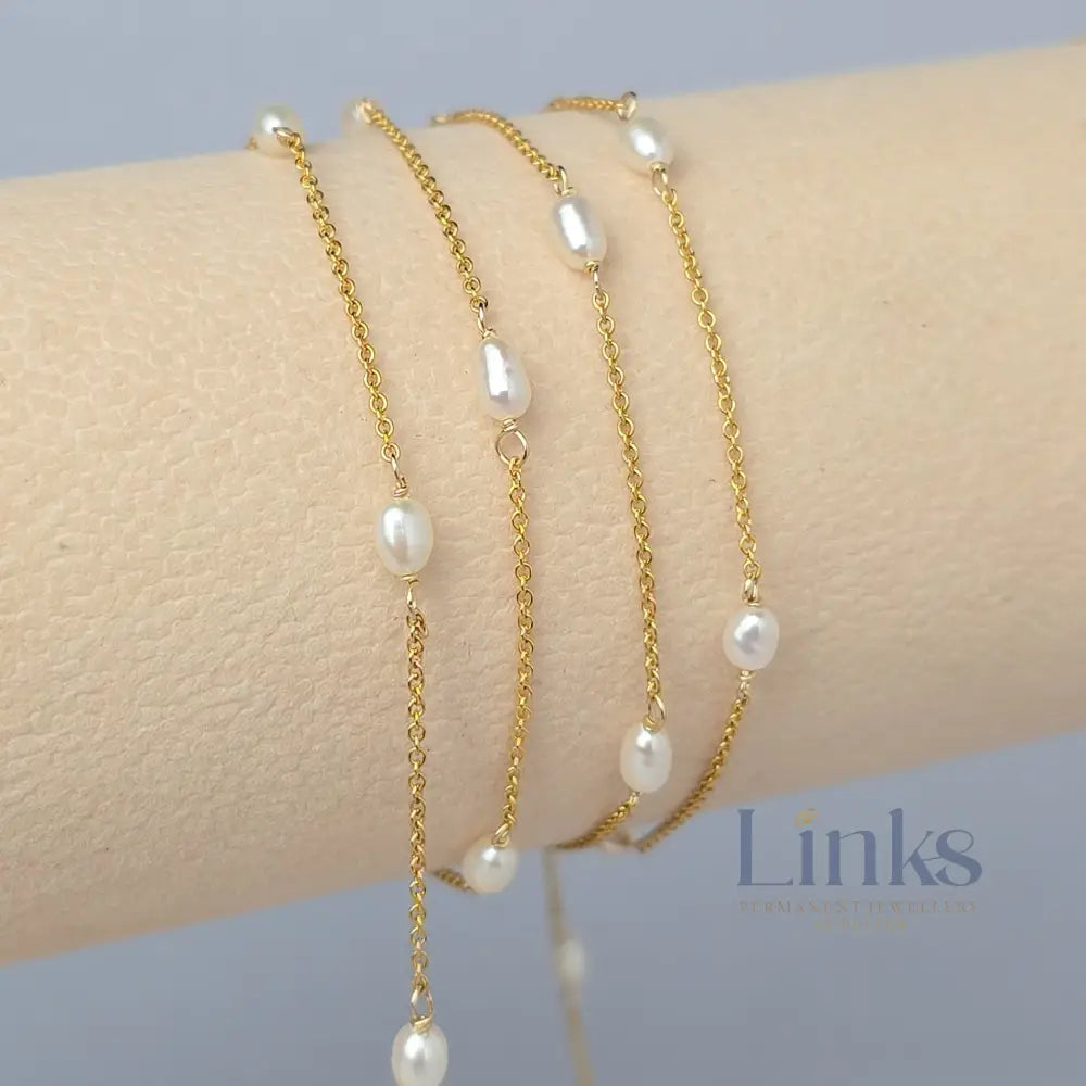 1.2mm Freshwater Pearl Chain - 925 Sterling Silver & 14k Gold Filled