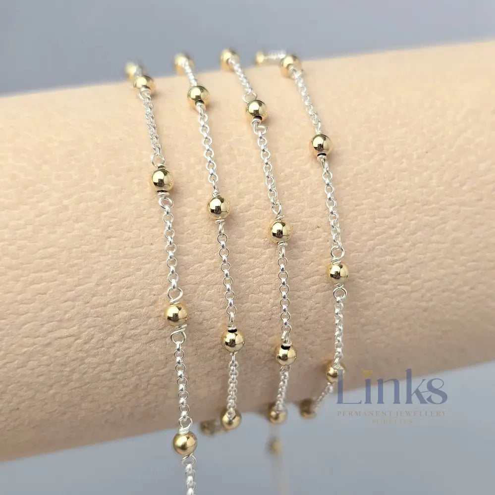 1.3mm Mixed Metal Satellite Chain - 14K Gold Filled & 925 Sterling Silver 925 Sterling Silver Chain / 1 Meter