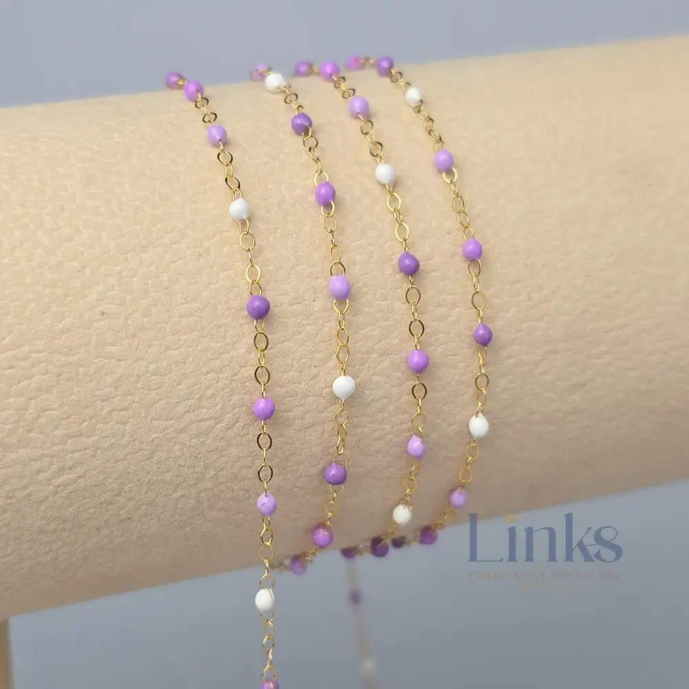 1.5mm Amethyst Enamel Flat Cable Chain - 925 Sterling Silver & 14k Gold Filled