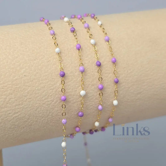1.5mm Amethyst Enamel Flat Cable Chain - 925 Sterling Silver & 14k Gold Filled