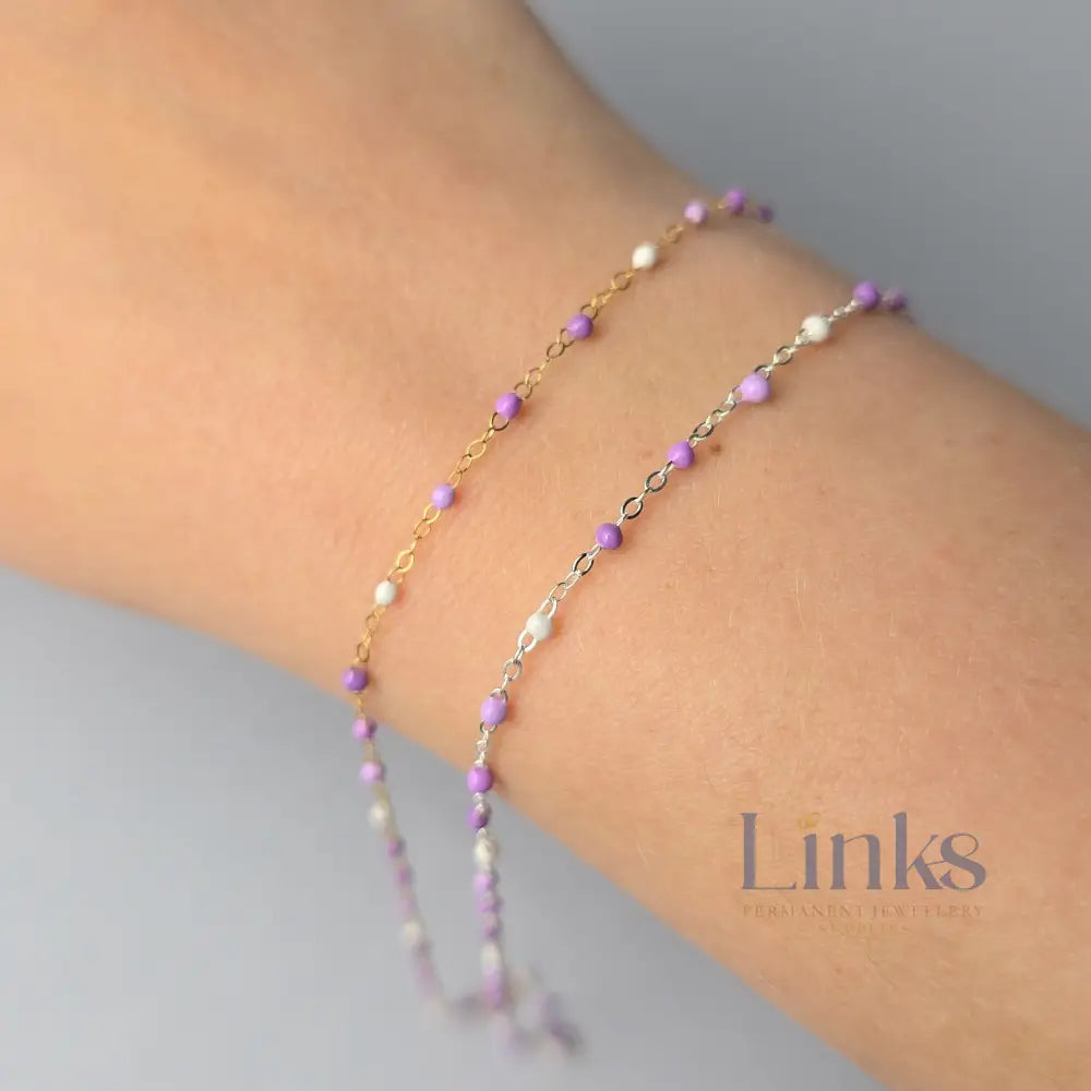 1.5mm Amethyst Enamel Flat Cable Chain - 925 Sterling Silver & 14k Gold Filled