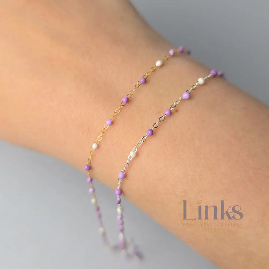 1.5mm Amethyst Enamel Flat Cable Chain - 925 Sterling Silver & 14k Gold Filled
