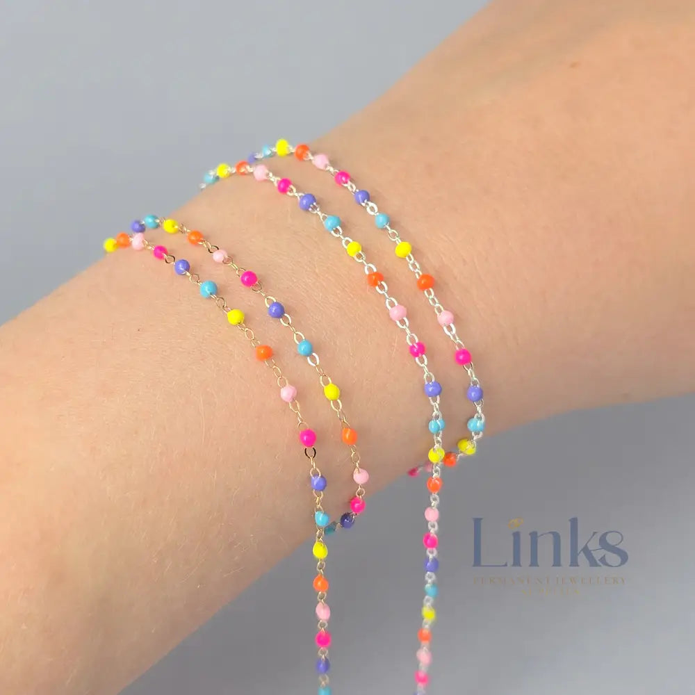 1.5mm Bright Rainbow Enamel Flat Cable Chain - 925 Sterling Silver & 14k Gold Filled