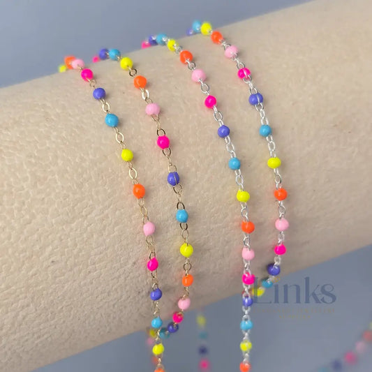 1.5mm Bright Rainbow Enamel Flat Cable Chain - 925 Sterling Silver & 14k Gold Filled
