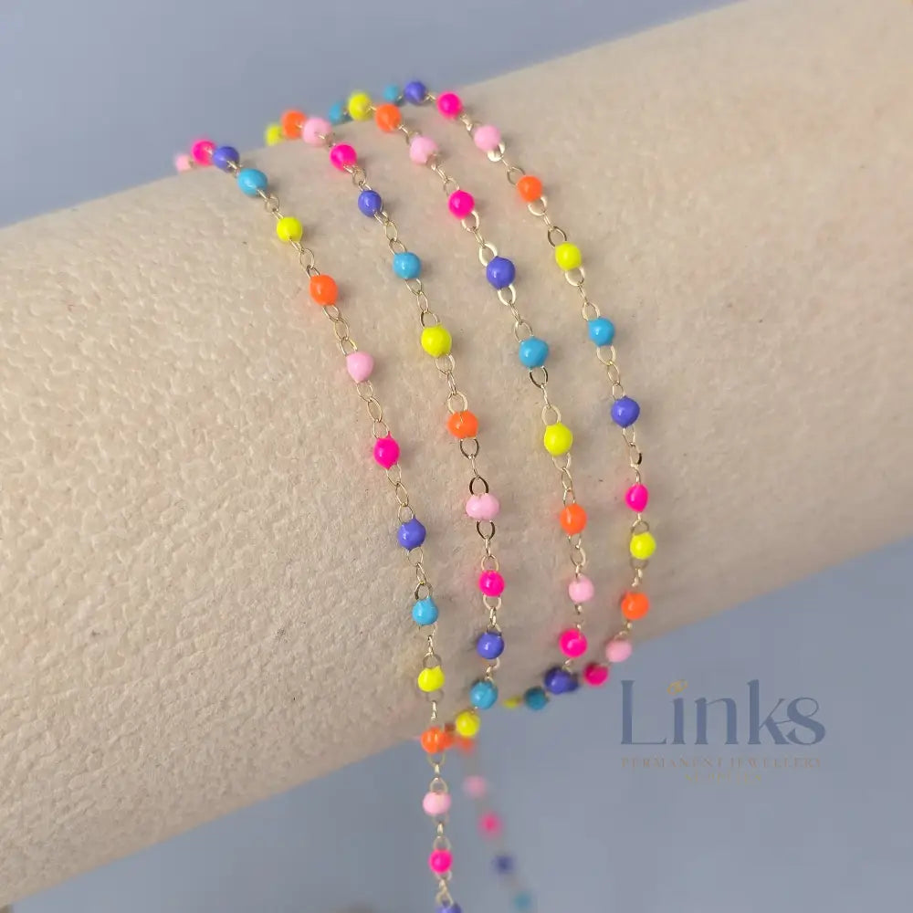 1.5mm Bright Rainbow Enamel Flat Cable Chain - 925 Sterling Silver & 14k Gold Filled