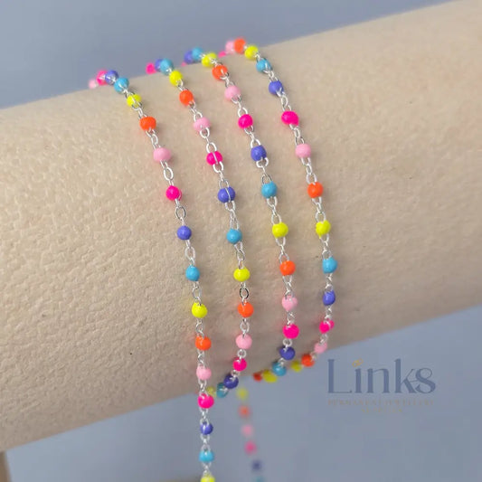 1.5mm Bright Rainbow Enamel Flat Cable Chain - 925 Sterling Silver & 14k Gold Filled