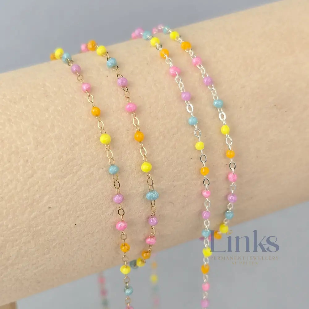 1.5mm Candy Enamel Flat Cable Chain - 925 Sterling Silver & 14k Gold Filled