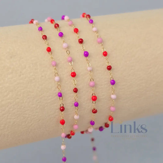 1.5mm Cherry Blossom Enamel Flat Cable Chain - 925 Sterling Silver & 14k Gold Filled