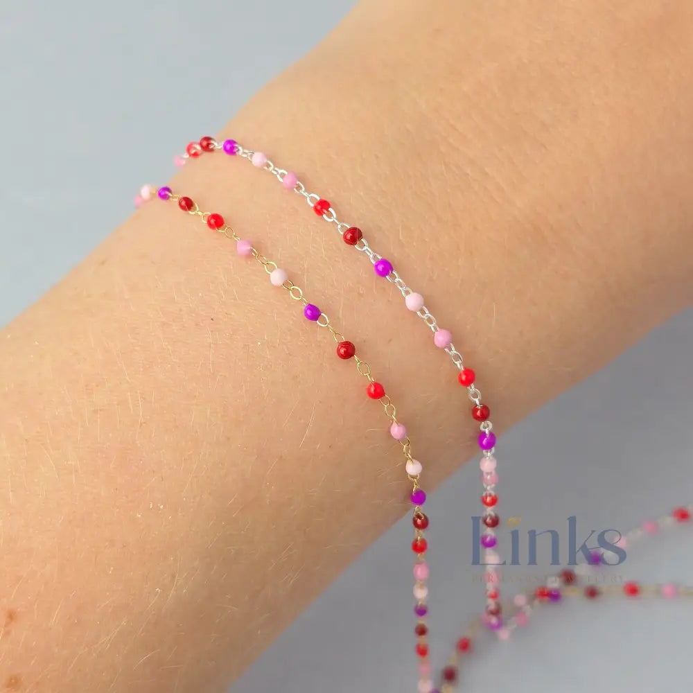 1.5mm Cherry Blossom Enamel Flat Cable Chain - 925 Sterling Silver & 14k Gold Filled