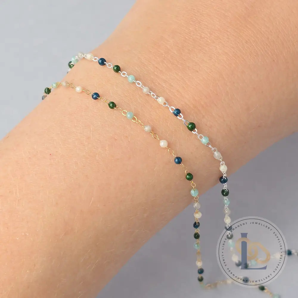 1.5mm Fern Enamel Flat Cable Chain - 925 Sterling Silver & 14k Gold Filled