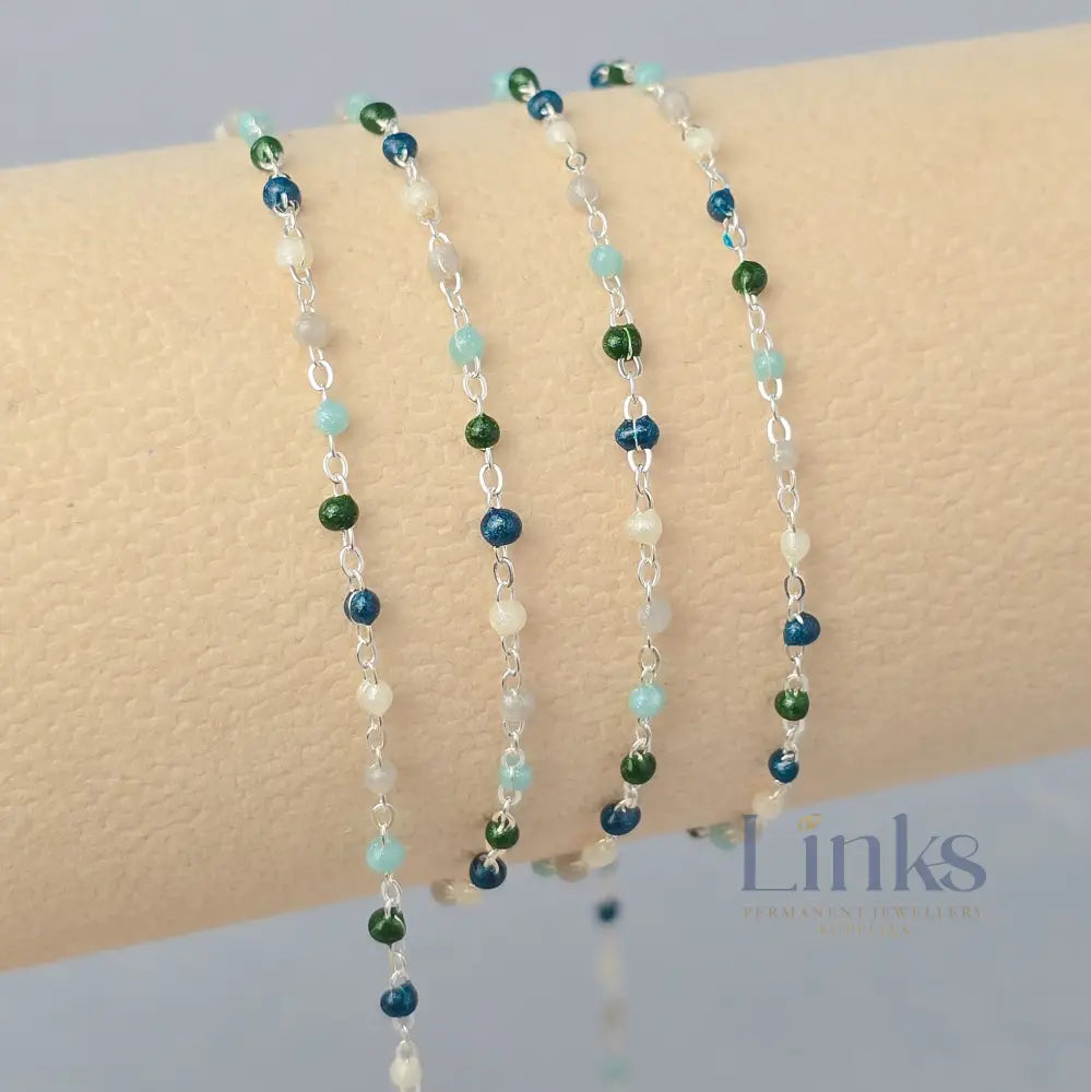 1.5mm Fern Enamel Flat Cable Chain - 925 Sterling Silver & 14k Gold Filled