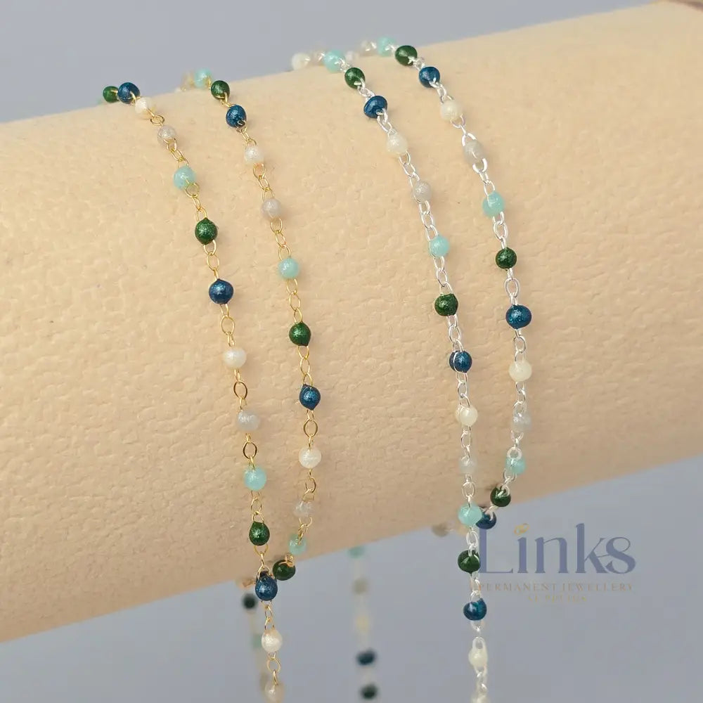 1.5mm Fern Enamel Flat Cable Chain - 925 Sterling Silver & 14k Gold Filled