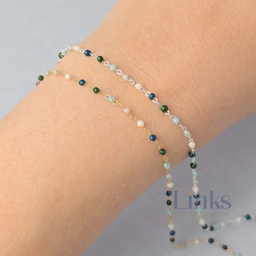 1.5mm Fern Enamel Flat Cable Chain - 925 Sterling Silver & 14k Gold Filled