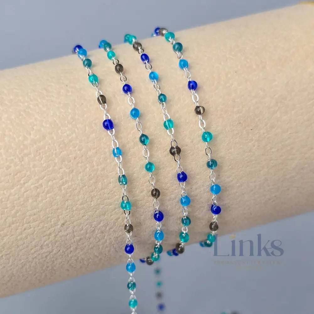 1.5mm Ocean Enamel Flat Cable Chain - 925 Sterling Silver & 14k Gold Filled