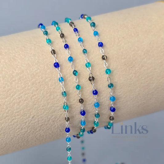 1.5mm Ocean Enamel Flat Cable Chain - 925 Sterling Silver & 14k Gold Filled