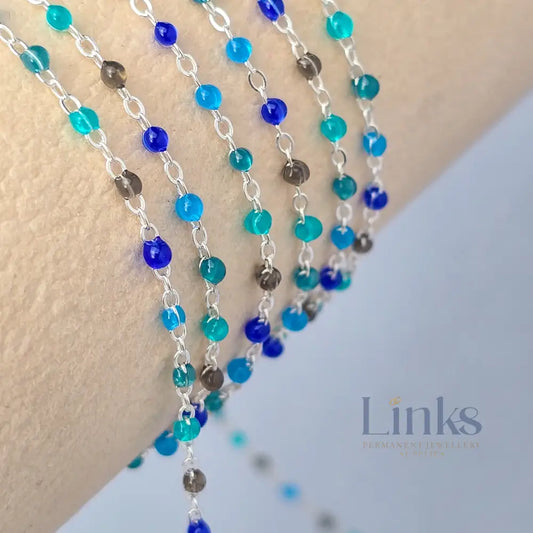 1.5mm Ocean Enamel Flat Cable Chain - 925 Sterling Silver & 14k Gold Filled