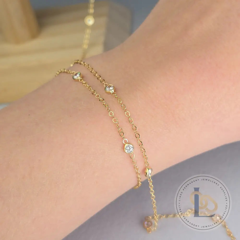 1.7mm Flat Cable Cubic Zirconia Chain - 14k Gold Filled 1 meter