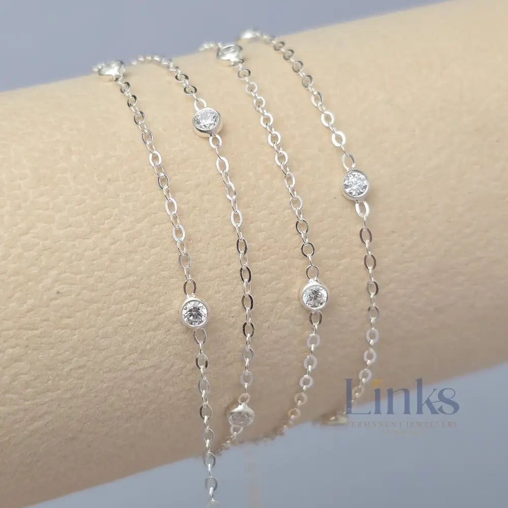 1.7mm Flat Cable Cubic Zirconia Chain Sterling Silver / 1 meter