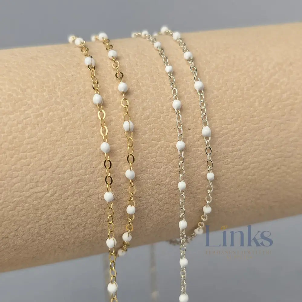 1.7mm White Enamel Flat Cable Chain - 925 Sterling Silver & 14k Gold Filled