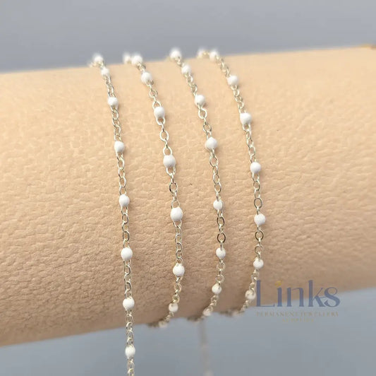1.7mm White Enamel Flat Cable Chain - 925 Sterling Silver & 14k Gold Filled 925 Sterling Silver / 1 Meter