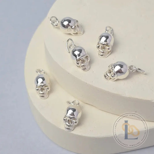10mm Sterling Silver Skull Pendant Charm