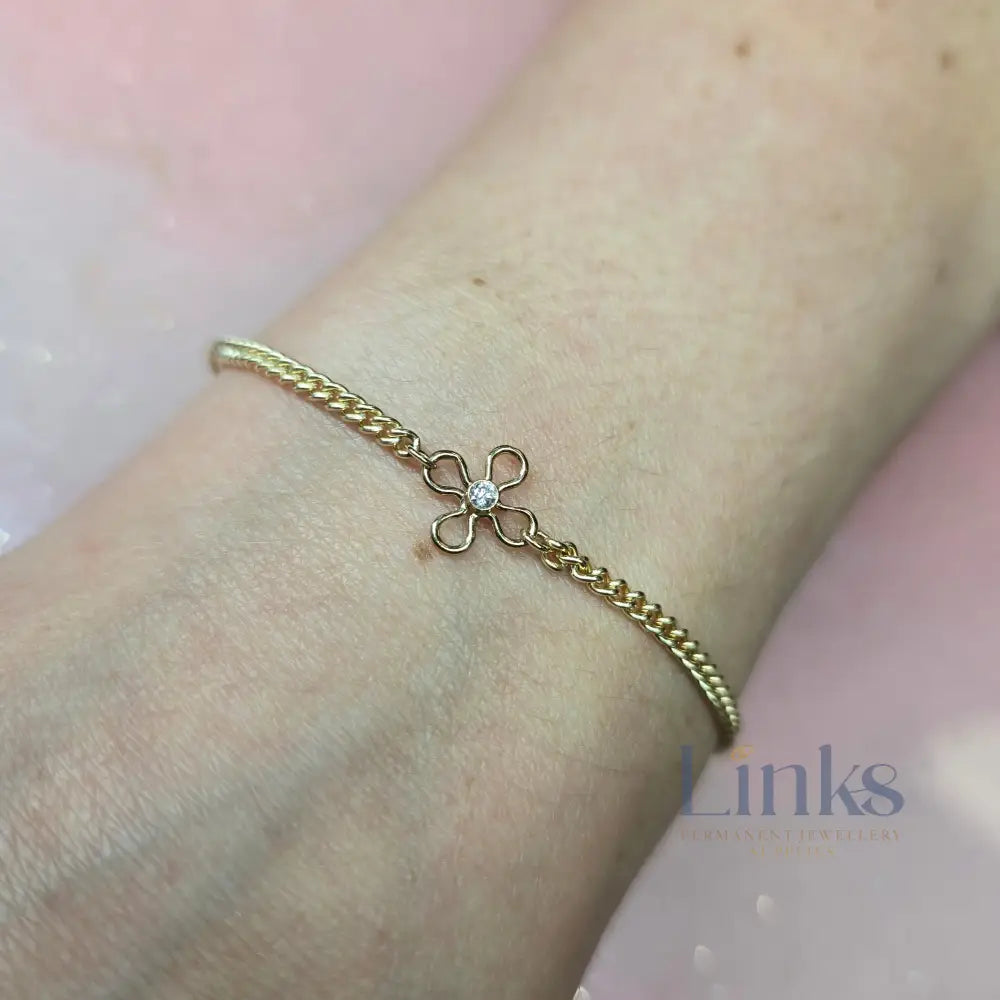 14k Gold Filled Crystal Flower Connector Charm - Links Permanent Jewellery Supplies