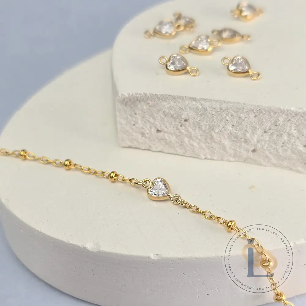 14k Gold Filled CZ Heart Connector