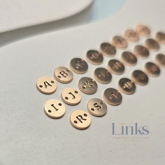 14k Gold Filled Round Initial Connector Charm - Links Permanent Jewellery Supplies