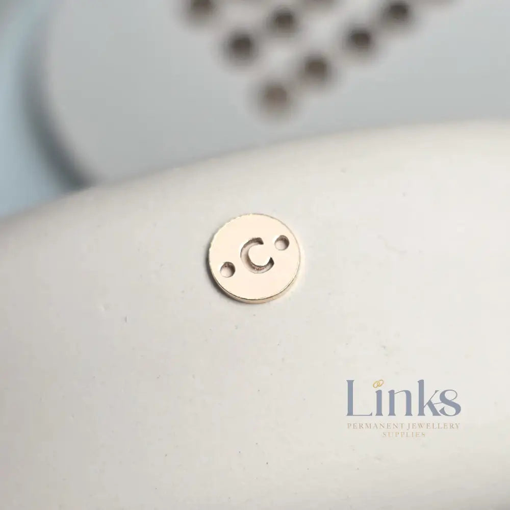 14k Gold Filled Round Initial Connector Charm - Links Permanent Jewellery Supplies