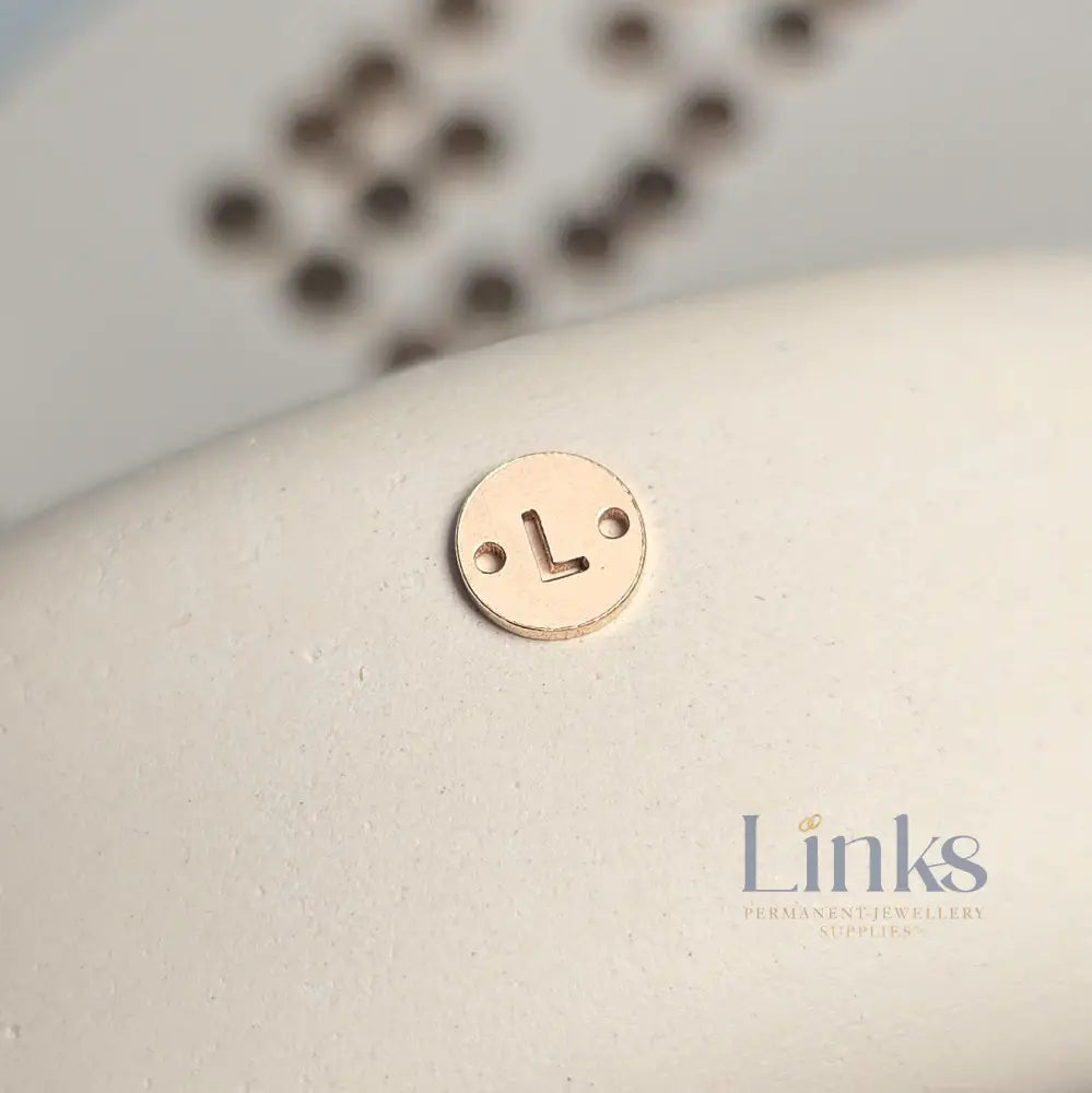 14k Gold Filled Round Initial Connector Charm - Links Permanent Jewellery Supplies