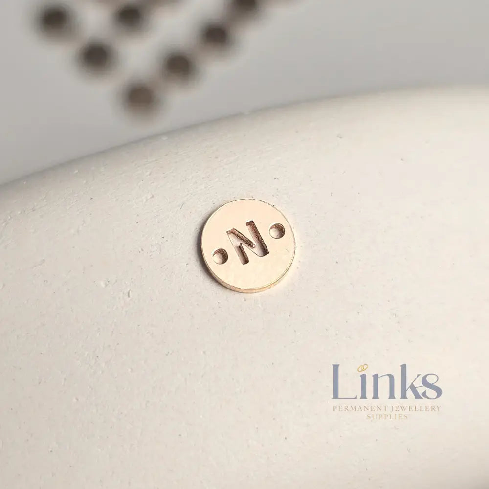 14k Gold Filled Round Initial Connector Charm - Links Permanent Jewellery Supplies