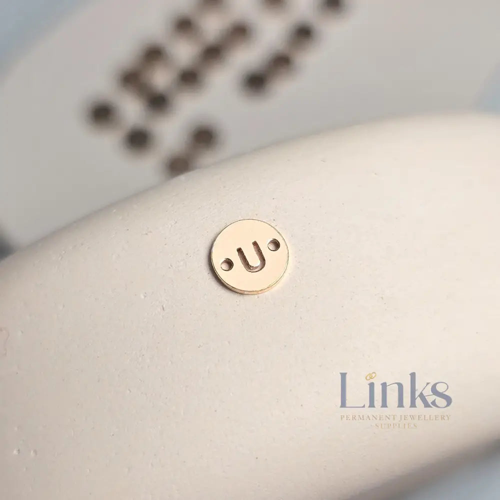14k Gold Filled Round Initial Connector Charm - Links Permanent Jewellery Supplies