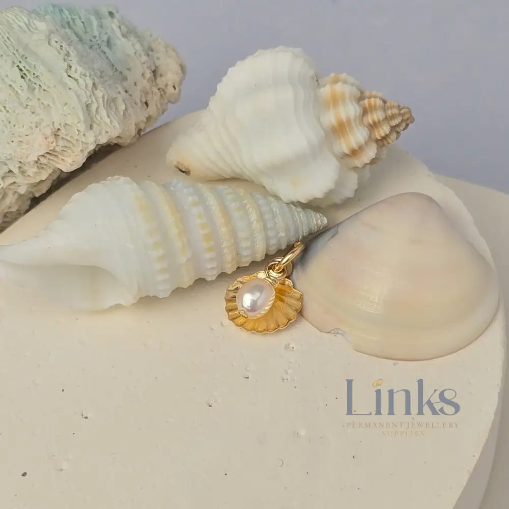 14k Gold Filled Shell & Freshwater Pearl Charm 14k Gold Filled