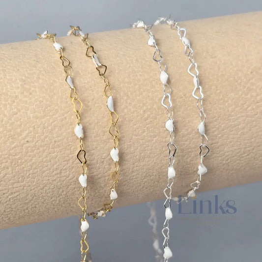 2.8mm Enamel Heart Chain - 14K Gold Filled & 925 Sterling Silver
