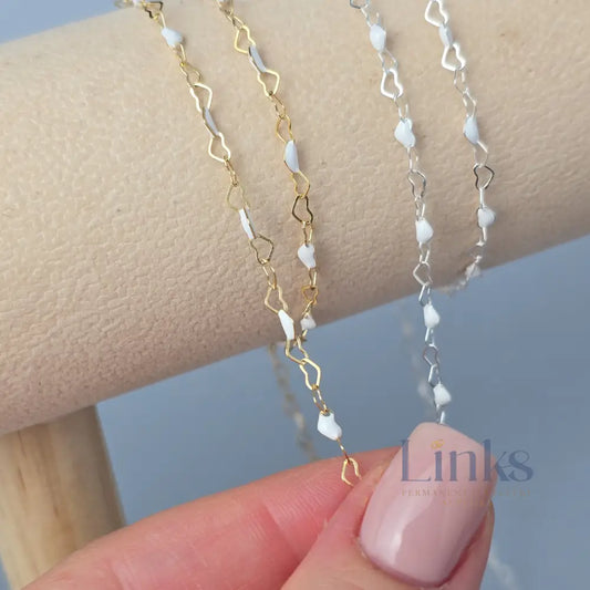 2.8mm Enamel Heart Chain - 14K Gold Filled & 925 Sterling Silver