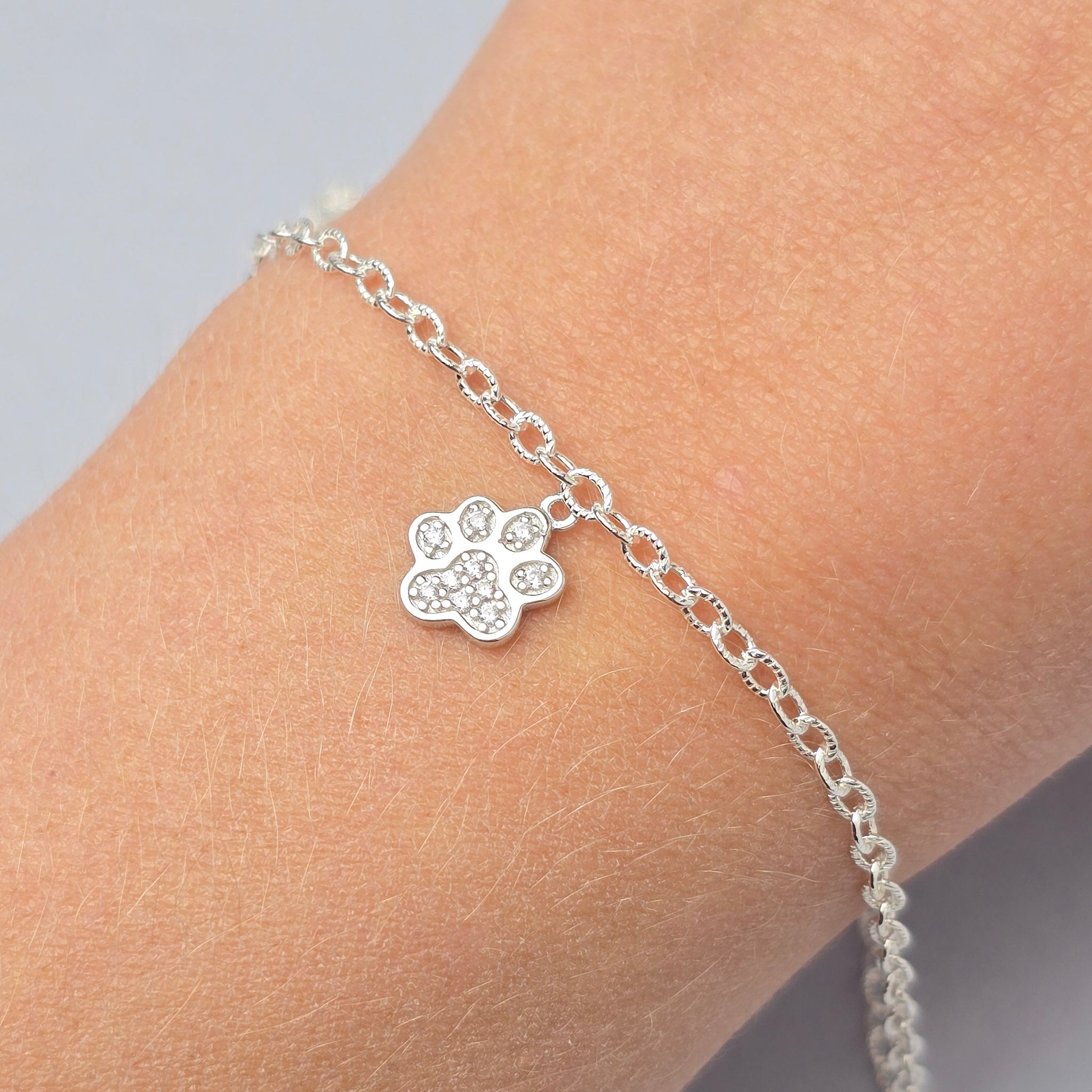 Sterling Silver Cubic Zirconia Paw Print Charm