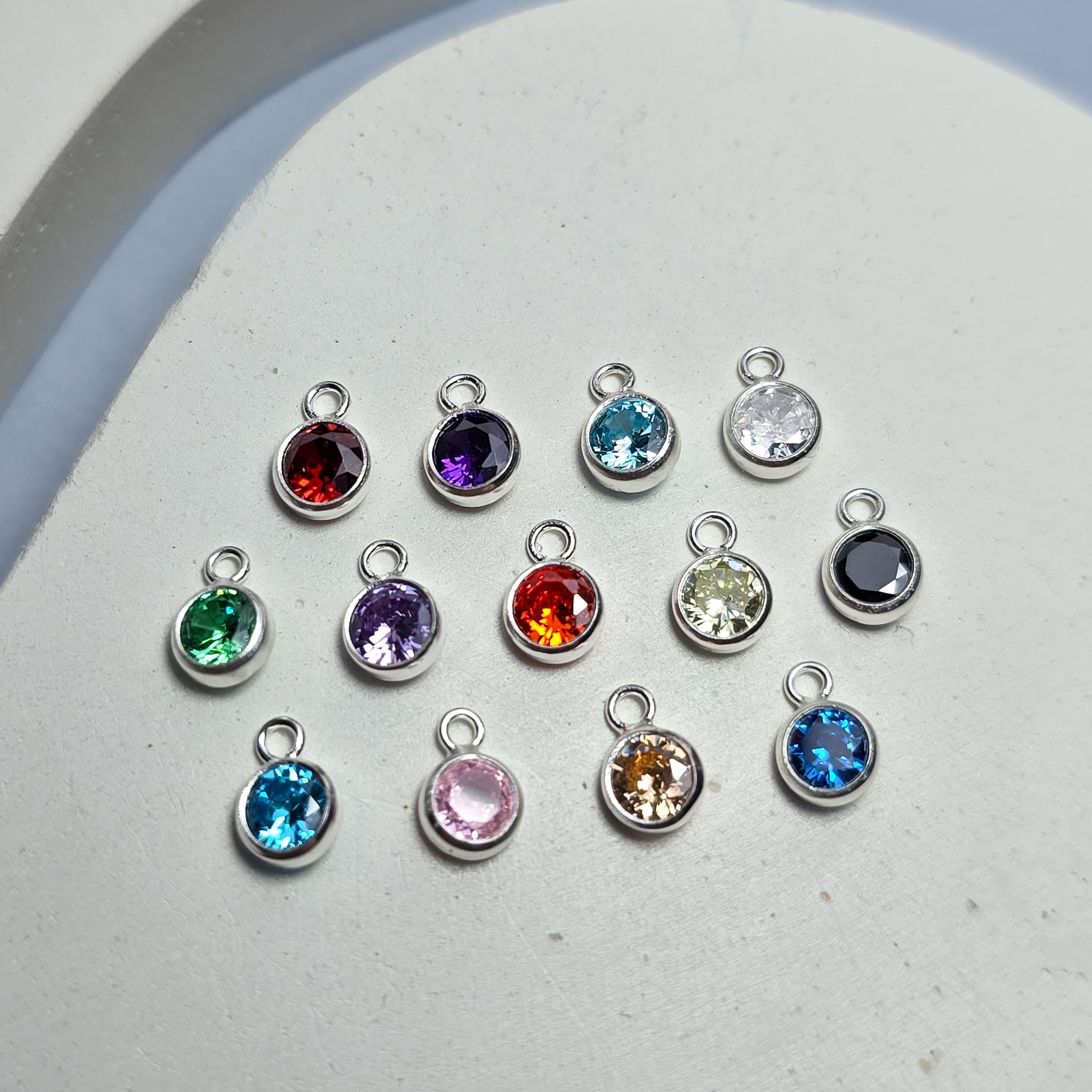 4Mm Sterling Silver Birthstone Pendant Charm Full Set Of 13 Charms