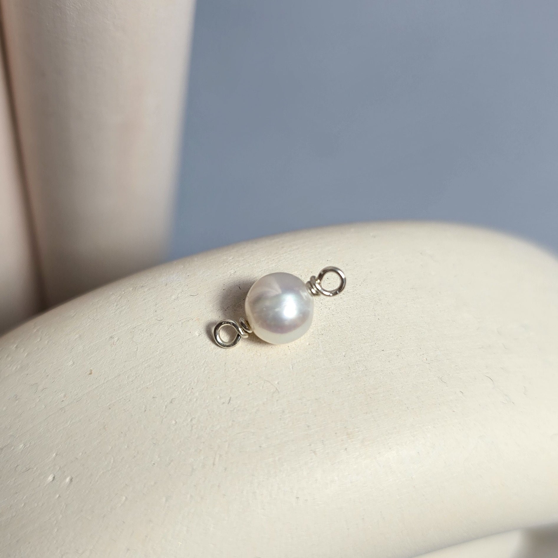 Freshwater Round Pearl Connector Charm Sterling Silver