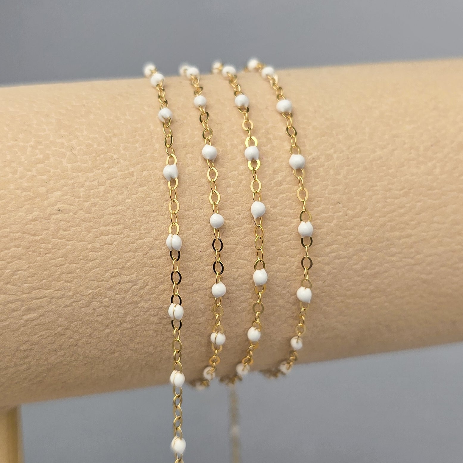 1.7mm White Enamel Flat Cable Chain - 925 Sterling Silver & 14k Gold Filled 14K Gold Filled / 1 Meter