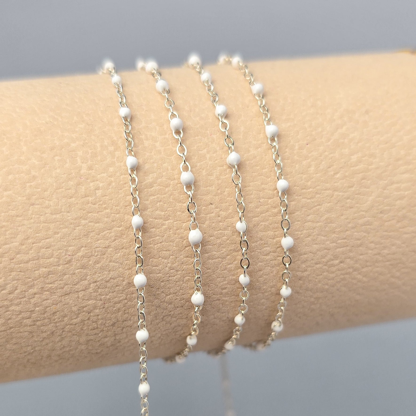 1.7mm White Enamel Flat Cable Chain - 925 Sterling Silver & 14k Gold Filled 925 Sterling Silver / 1 Meter