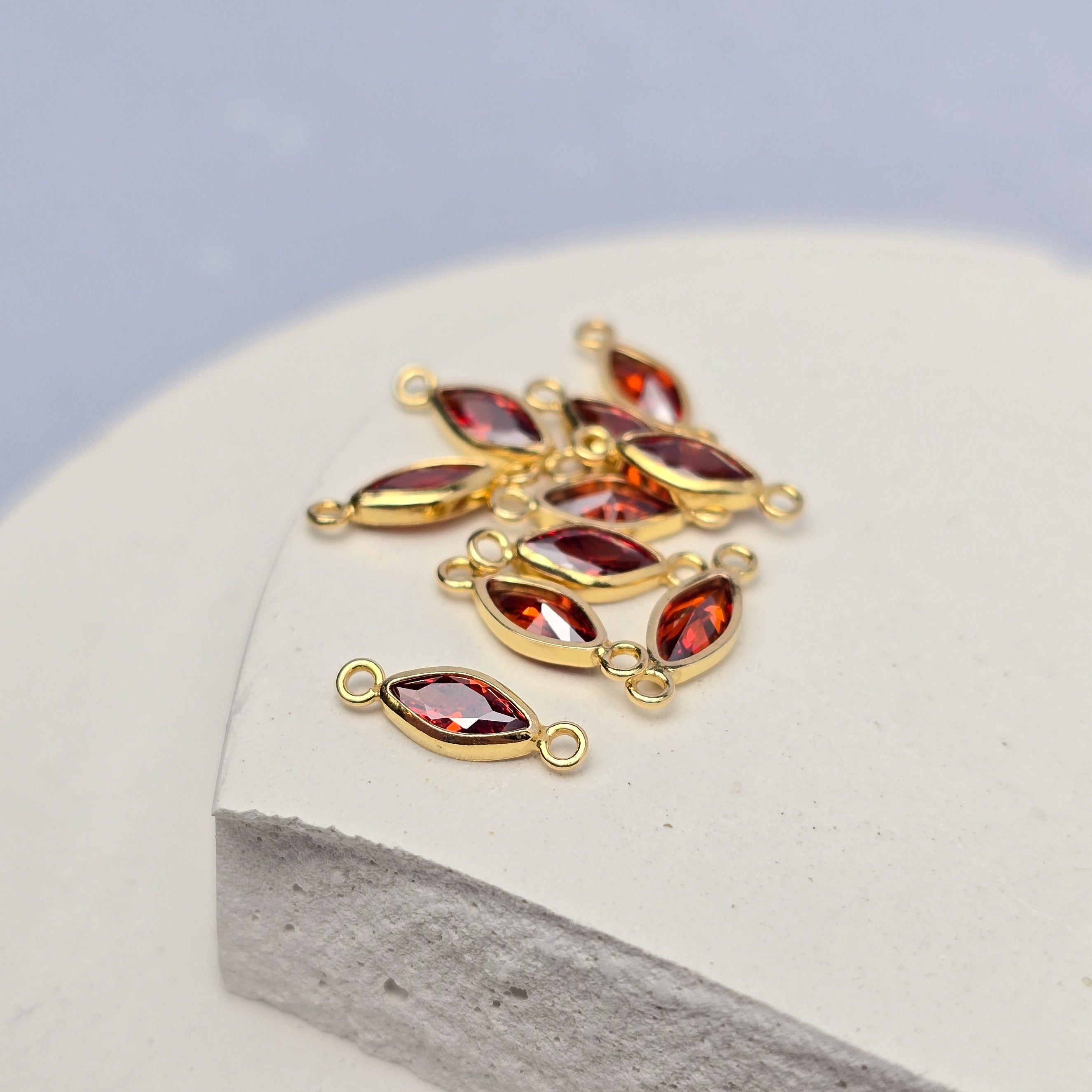 6mm Marquise Birthstone Connector 14k Gold Filled / January - Garnet