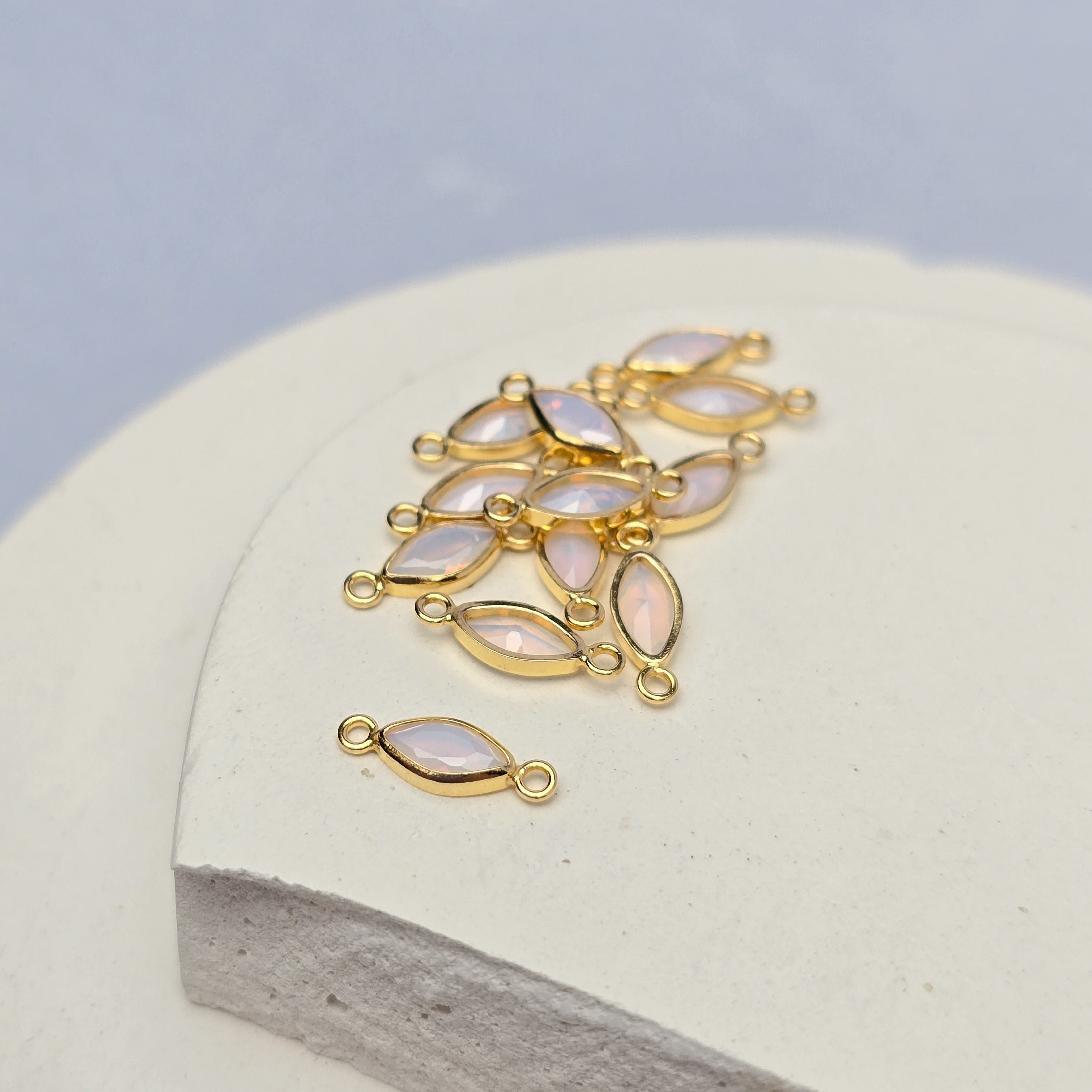 6mm Marquise Opal Connectors 14k Gold Filled / White Opal