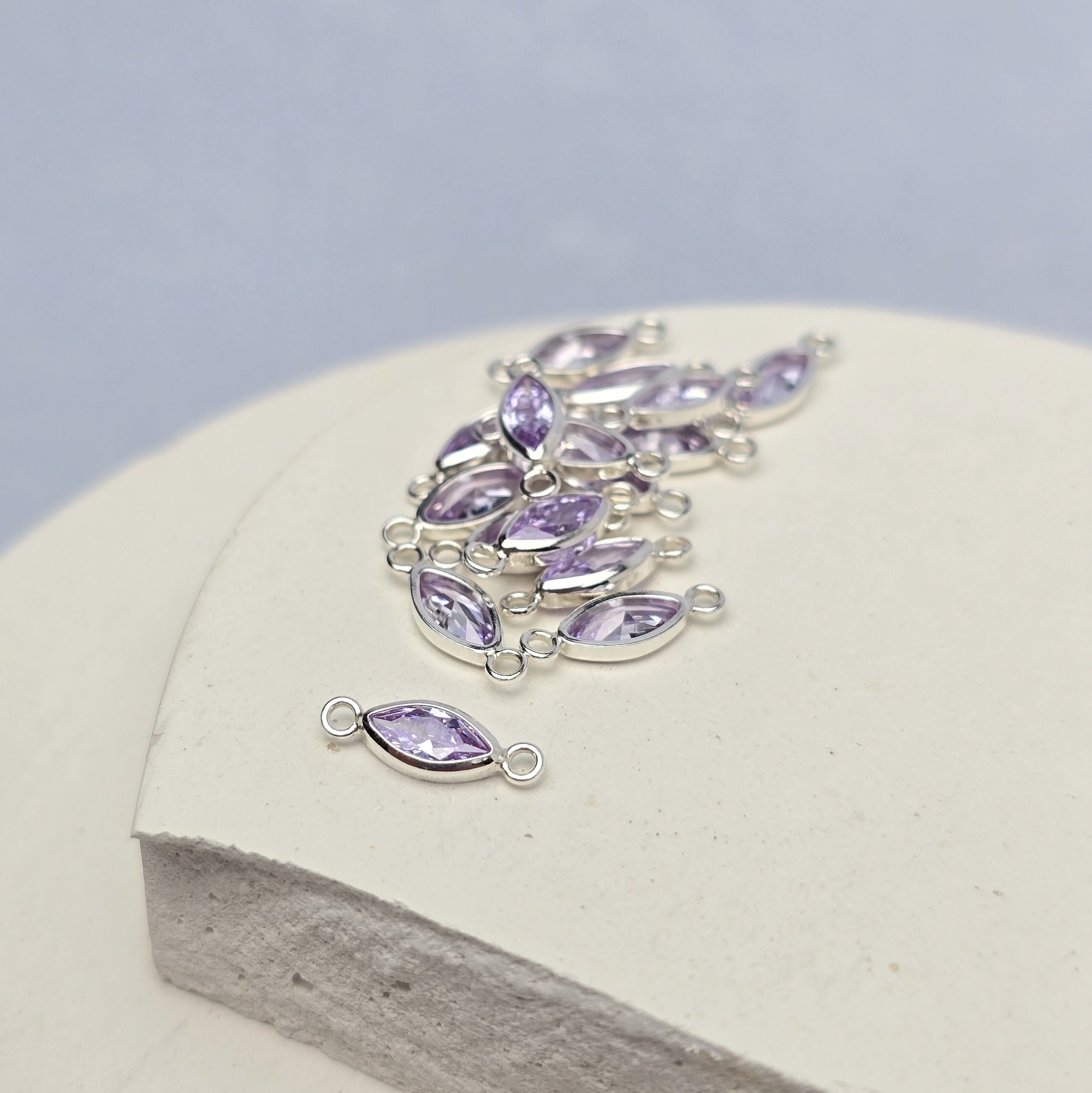 6mm Marquise Birthstone Connector Sterling silver / June - Alexandrite