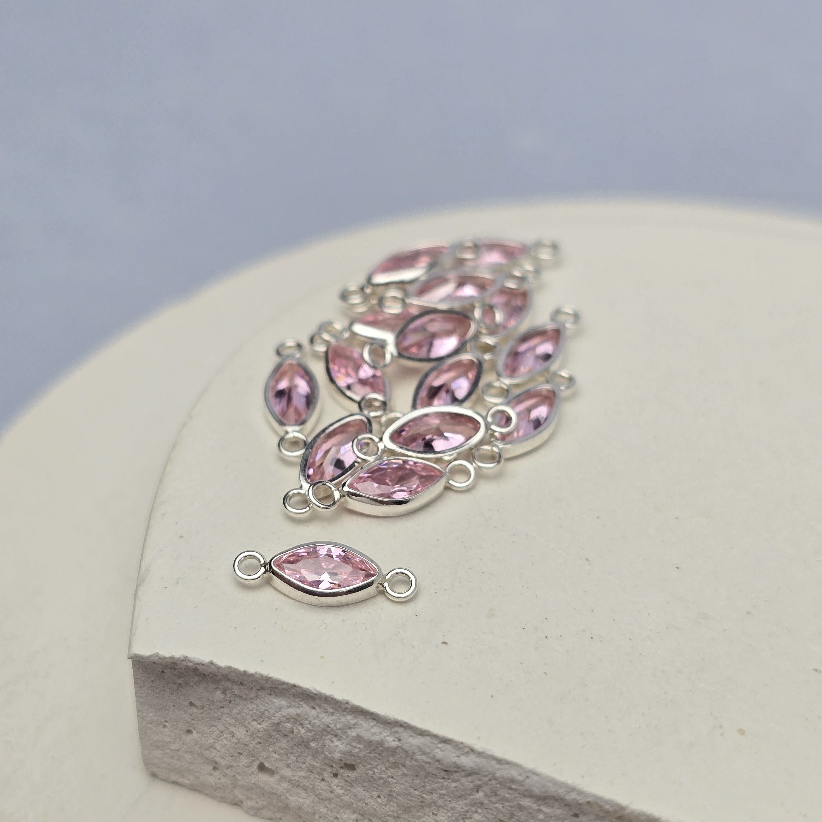 6mm Marquise Birthstone Connector Sterling silver / October - Pink Tourmaline