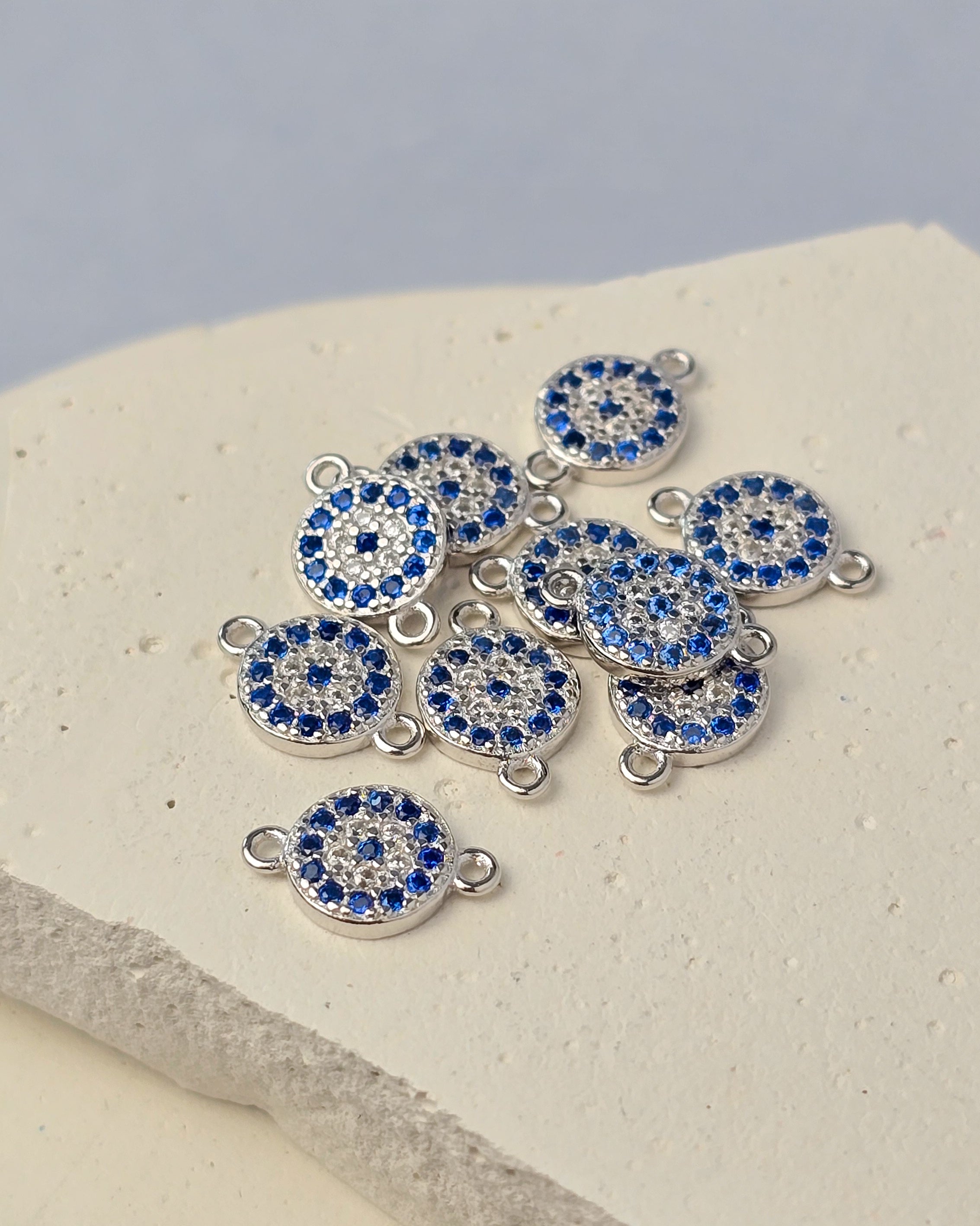 Sterling Silver Round Crystal Evil Eye Connector