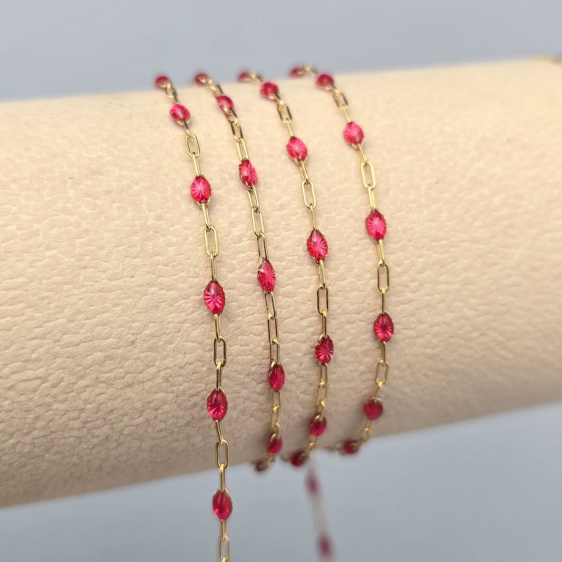 Clear Pink Enamel Sunburst & Paperclip Chain - 14k Gold Filled & 925 Sterling Silver 14k Gold Filled